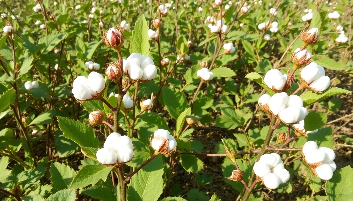 Cotton plants with bolls in field